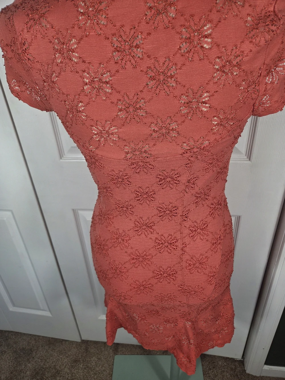 Free People Coral Pink Lace Mini Dress Small Boho Romantic Festival Tunic